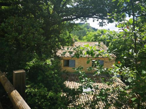 a house in the middle of a forest of trees at Gîte La Magnanerie in Reilhanette