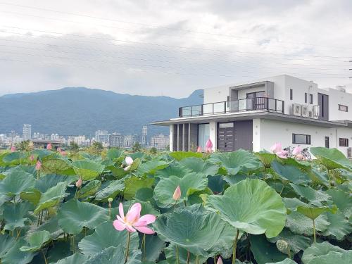 une maison dans un champ de nénuphars dans l'établissement Xian Jing B&B, à Jiaoxi