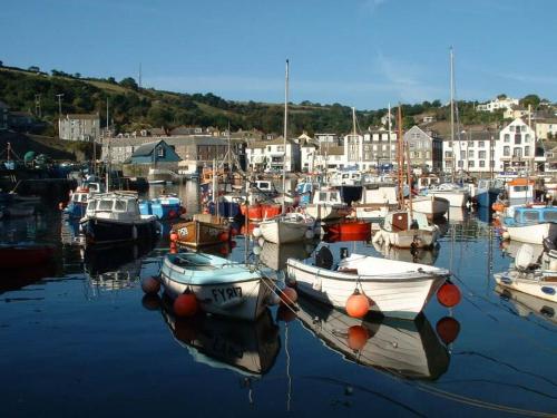 a bunch of boats are docked in a harbor at Triple Deck Cottage - 2mins from Mevagissey Harbour in Mevagissey