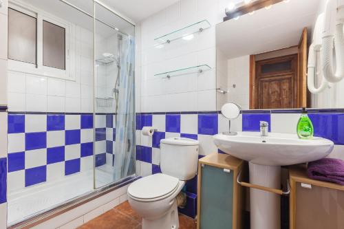 a bathroom with a toilet and a sink and a shower at En el Corazón de Barcelona in Barcelona