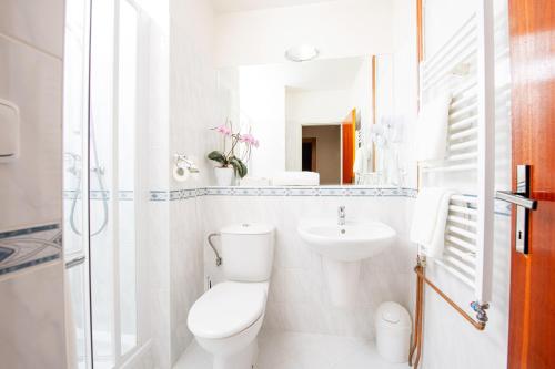 Baño blanco con aseo y lavamanos en PATRIA HOTEL en Trutnov