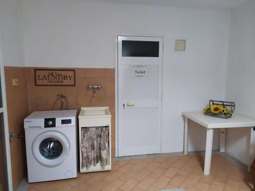サン・ミケーレ・サレンティーノにあるCasa Stellaのランドリールーム(洗濯機、テーブル付)