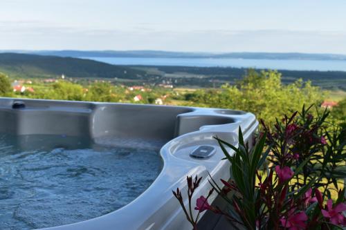 a bath tub sitting on top of a hill at Panoráma Borbirtok in Mencshely