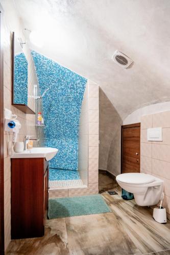 a bathroom with a sink and a toilet at Montana Garden in Răşinari
