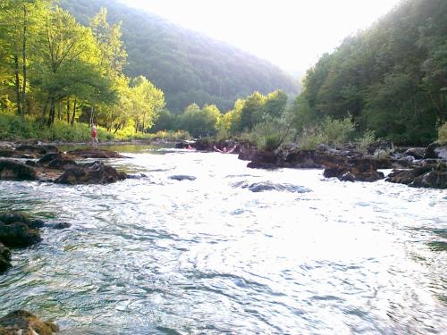 a river with a person standing in the middle of it at Holiday Home Vesna in Brod na Kupi