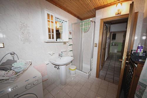 y baño pequeño con lavabo y ducha. en Albergo Diffuso Costauta en Costalta