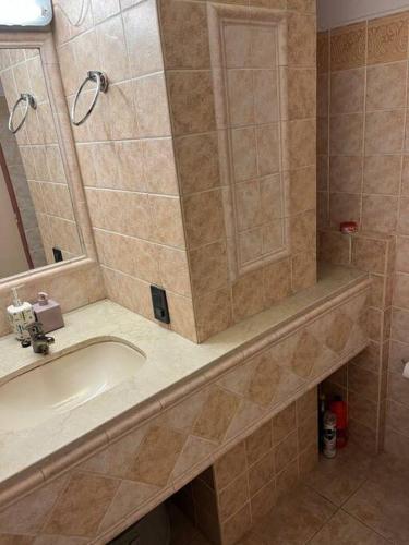 a bathroom with a sink and a mirror at Apto próximo a casco histórico in Montevideo