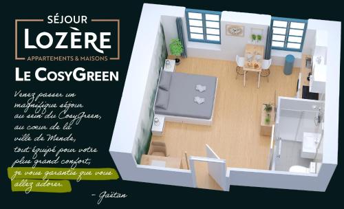 d'un plan d'étage d'une maison dans l'établissement Le CosyGreen - Central/Netflix/Wifi Fibre - Séjour Lozère, à Mende