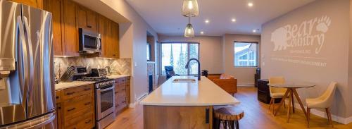 a kitchen with a refrigerator and a counter top at Echo Landing #12 by Bear Country in Sun Peaks