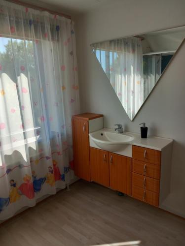 een badkamer met een wastafel en een raam bij Vila Alexandra in Bække