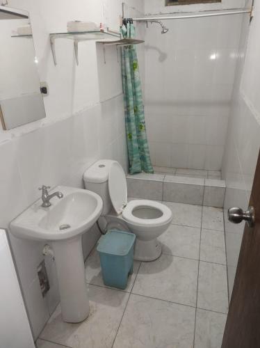 a bathroom with a toilet and a sink at CasaBlanca in Nazca