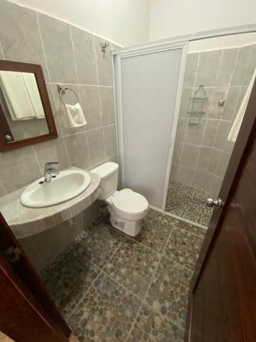 a bathroom with a toilet and a sink at Casa Suites Minizoo in Puerto Escondido