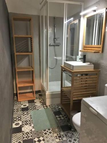拉西約塔的住宿－Apartment between land and sea in La Ciotat，带淋浴、卫生间和盥洗盆的浴室