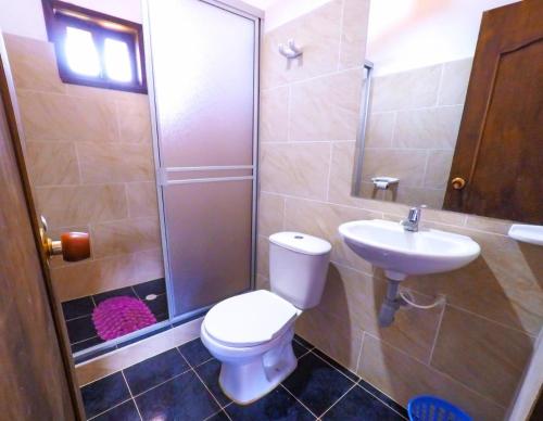 La salle de bains est pourvue de toilettes et d'un lavabo. dans l'établissement cabaña villa rica, à Ráquira