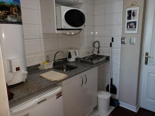 a small kitchen with a sink and a microwave at PREMIUM MENDOZA in Mendoza