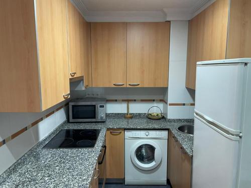 uma cozinha com uma máquina de lavar roupa e um frigorífico em APARTAMENTO RIO SELLA em Arriondas
