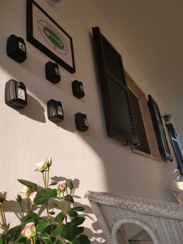 a wall with a tv and a plant on it at Villa Flora Affittacamere in Luni