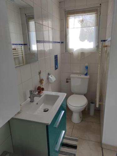 ein kleines Bad mit WC und Waschbecken in der Unterkunft Joli appartement avec cour privé à 150m de la mer in Sanary-sur-Mer