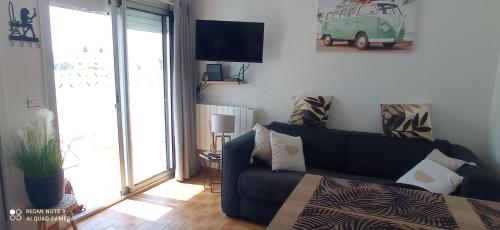 Posezení v ubytování Charmant 2 pièces avec terrasse en bord de mer