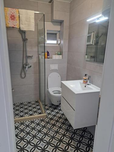 a small bathroom with a toilet and a sink at Ana in Neum