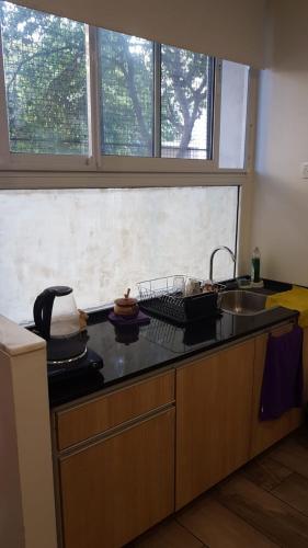 eine Küche mit einer Spüle und einer Arbeitsplatte in der Unterkunft Apart B in San Luis