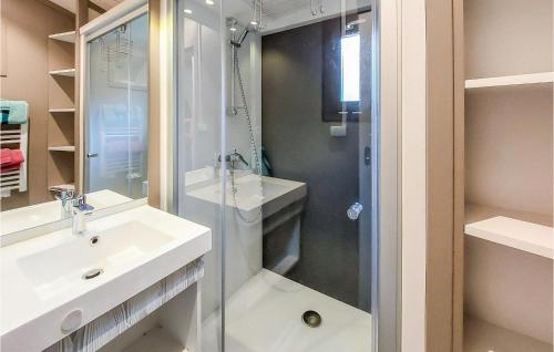 La salle de bains est pourvue d'une douche et d'un lavabo. dans l'établissement Stunning Home In Corcieux With Kitchen, à Corcieux