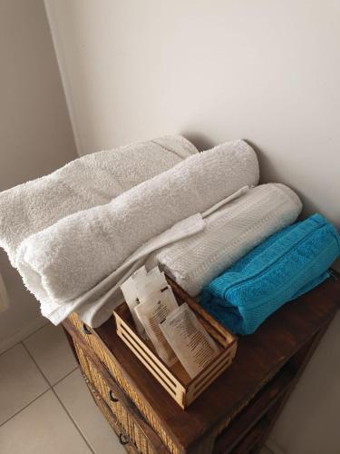 a basket with towels and towels in a bathroom at ALTOS DE LA CAÑADA in Albardón