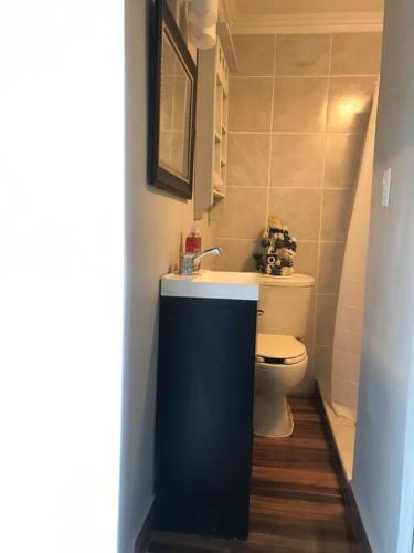 a small bathroom with a toilet and a sink at Mini depa # 5 zona Hotelera planta baja in Mexicali