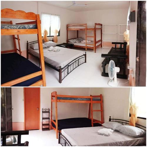 two different views of a room with bunk beds at EDMUND's GARDEN INN in Siquijor