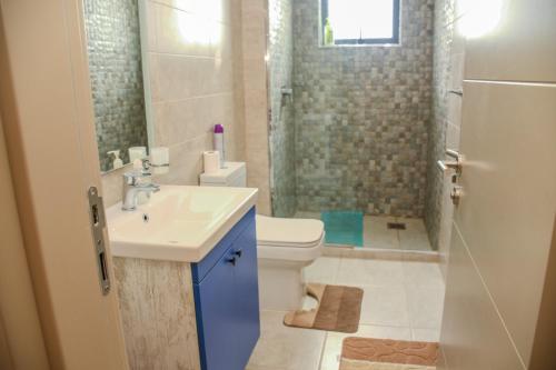 a bathroom with a sink and a toilet and a shower at Elegant One Bedroom in Westlands in Nairobi