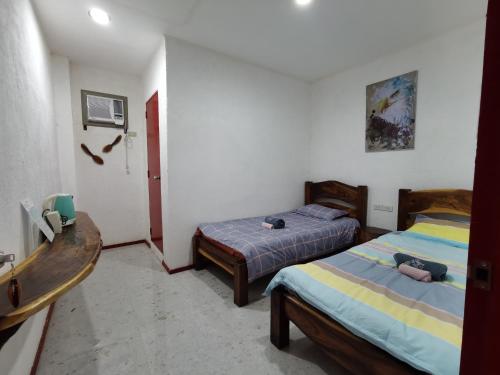 a bedroom with two beds and a tv in it at Panda Guest House in Coron