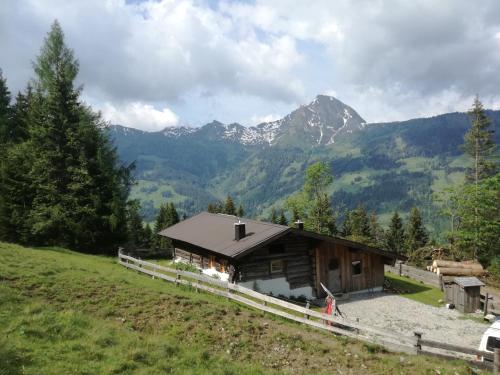 多夫加施泰因的住宿－Rainer-Heimalm，山丘上以山为背景的房子