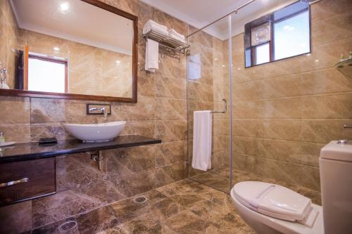 a bathroom with a sink and a toilet at Hotel Ranthambore Regency in Sawāi Mādhopur