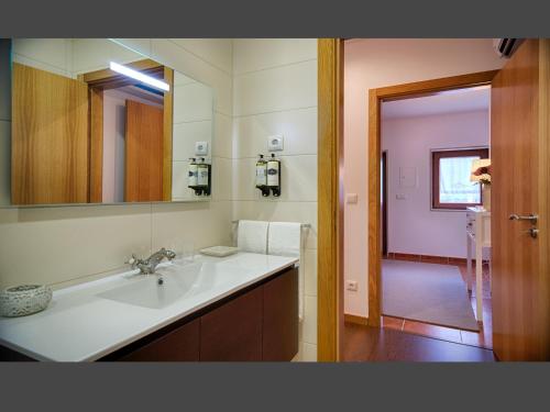 un baño con lavabo y espejo en Casa da Costa, en Melgaço