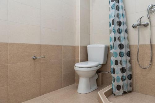a bathroom with a toilet and a shower at Naxian Place 2 in Agios Prokopios