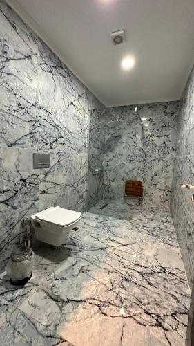 a marble bathroom with a toilet and a sink at SAPANCA ALHARRAN VILLA in Sapanca