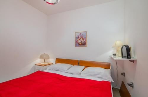 チジチにあるApartman ANA ČIŽIĆIの赤いベッド1台(赤い毛布付)が備わるベッドルーム1室が備わります。