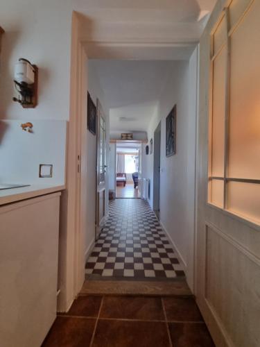 a hallway with a checkered floor in a house at Liškov in Liškov
