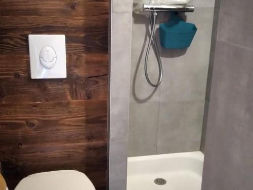 a bathroom with a white toilet and a shower at Studio Crest-Voland, 2 pièces, 4 personnes - FR-1-733-56 in Crest-Voland