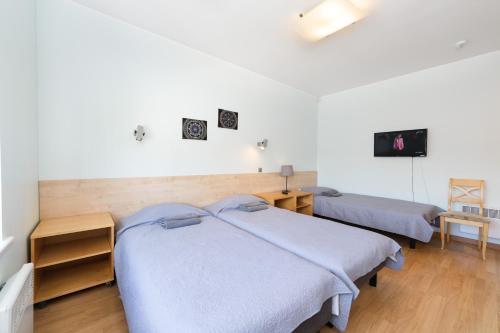 1 Schlafzimmer mit 2 Betten und einem TV in der Unterkunft VäeVilla in Otepää