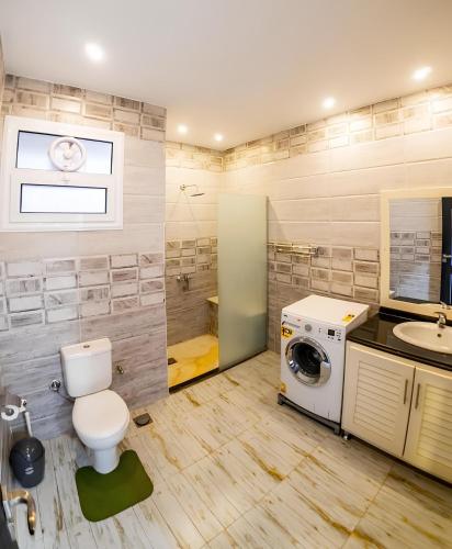 a bathroom with a toilet and a sink and a washing machine at Royal Home Luxor Pool View in Luxor
