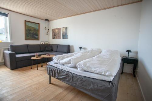 a living room with a bed and a couch at Studio Apartment / 20min From City Center / Tórshavn in Tórshavn
