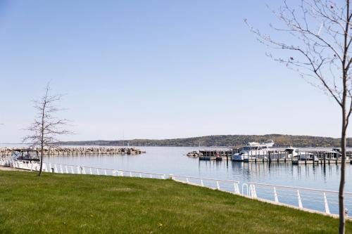 a view of a marina with boats in the water at Sweet Tart Spot - Cozy TC Condo - Pet Friendly in Traverse City