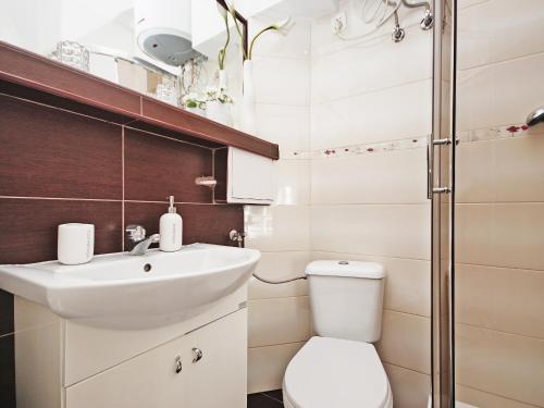 a bathroom with a toilet and a sink at Apartament Kameralny 13 in Gdańsk
