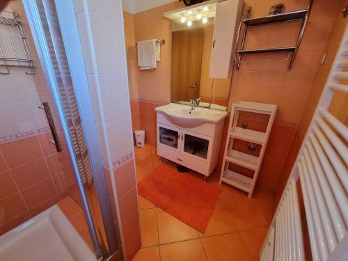 ein kleines Bad mit einem Waschbecken und einem Spiegel in der Unterkunft Apartment in Crikvenica 40895 in Crikvenica