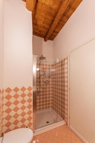 a bathroom with a shower and a toilet at Villa Clementina - Prosecco Country Hotel in San Pietro di Feletto