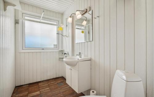 HejlsにあるCozy Home In Hejls With Wifiのバスルーム(洗面台、トイレ付)、窓が備わります。