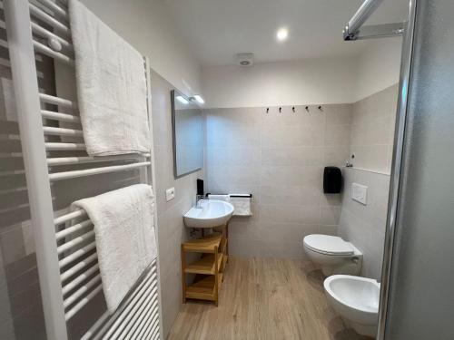 a bathroom with a toilet and a sink at YUGOGO MAZZINI 41 - BILOCALE Trento Centro in Trento