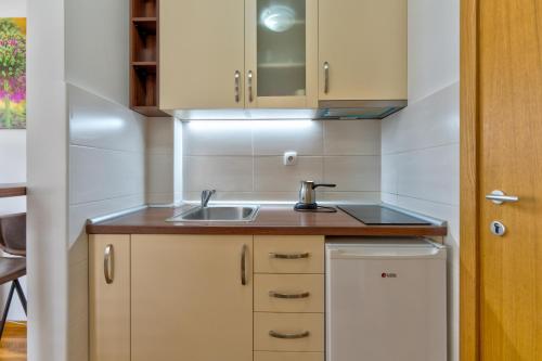 una pequeña cocina con fregadero y lavavajillas en Mount Inn Studio, en Zlatibor