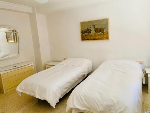 a bedroom with two beds and a painting on the wall at Charming Home in Lorca Murcia in Lorca